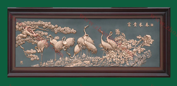彩色銅雕增風(fēng)韻大型紫銅浮雕畫(huà)酒店大堂壁畫(huà)山水花鳥(niǎo)畫(huà)定制～惠風(fēng)堂銅